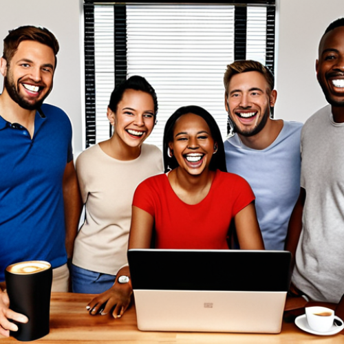 Home 4 Virtual Team Coffee Break**
Prompt: Diverse remote team members laughing and connecting during a virtual coffee break. Some are in their home offices, others in casual settings. Showcase a feeling of camaraderie and informal interaction, fostering a sense of belonging. Zoom, Teams, or Google Meet interface visible in the background. Bright, inviting, and playful.
**